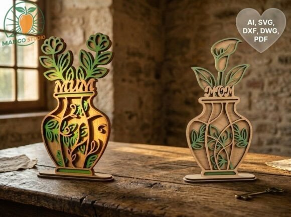 2-Piece Set 3D Layered Floral Vases for Laser Cutting – A Mother’s Day Craft Design Upgrade