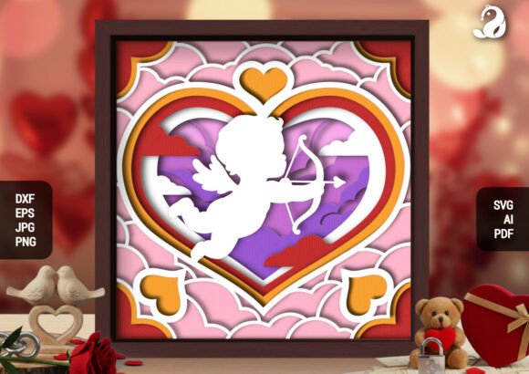 3D Cupid Love Heart Shadow Box SVG: A Dreamy Editorial Design Asset