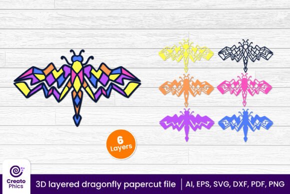 3D Layered Dragonfly Papercut Insect SVG3 for Animal-Themed 3D SVG Creations