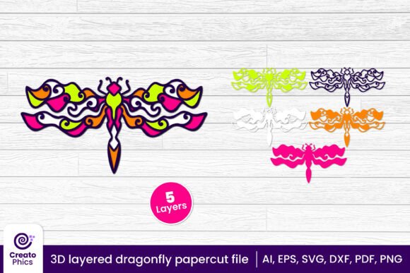 3D Layered Dragonfly Papercut Insect SVG4 for Animals & Nature-Themed Visual Publishing