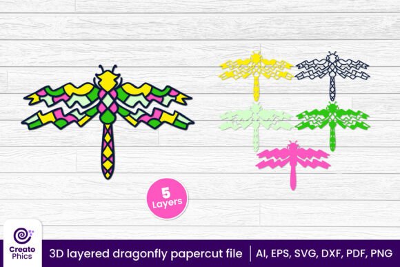 3D Layered Dragonfly Papercut Insect SVG8: A Delicate Fusion of Nature and 3D Craft for Animal-Themed Design Projects
