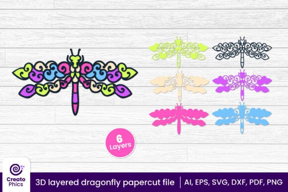 3D Layered Dragonfly Papercut SVG for Animal-Inspired Crafts