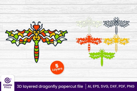 3D Layered Dragonfly Papercut SVG for Animal-Themed Crafts