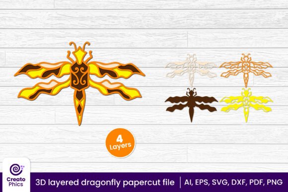 3D Layered Dragonfly Papercut SVG for Animals & Nature-Inspired Web Design