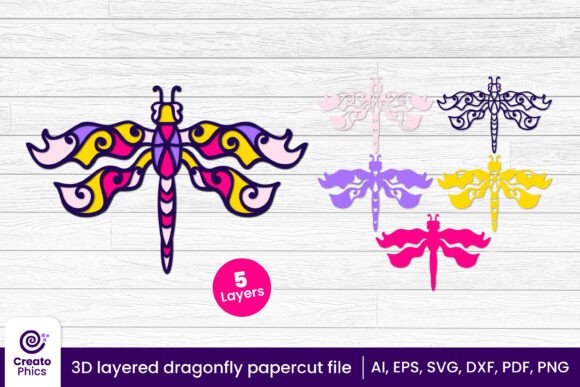 3D Layered Dragonfly Papercut SVG for Artisan Branding & Packaging
