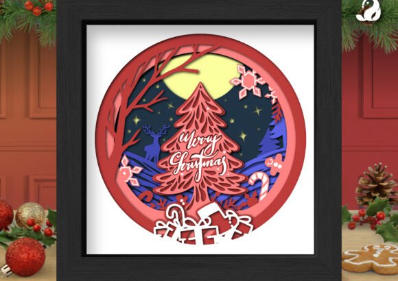 3D Merry Christmas Tree Shadow Box SVG: Festive Branding for Local Businesses