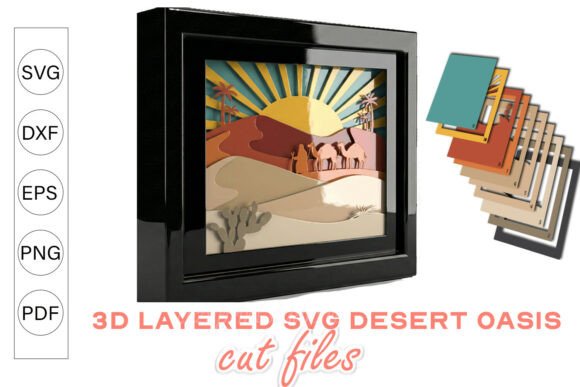 3D SVG Desert Oasis Shadow Box for Handmade Crafters