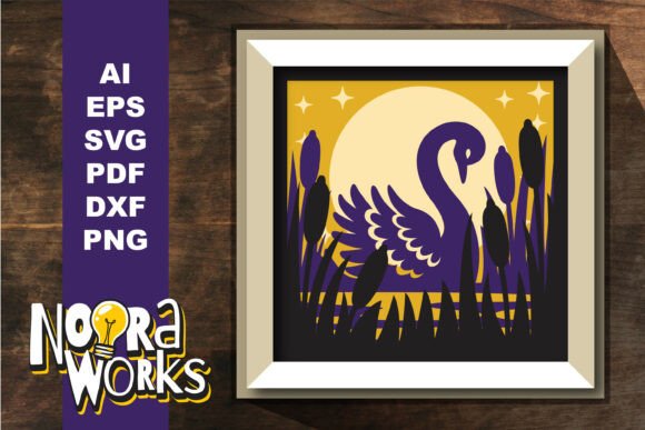 3D Swan Flowers Shadow Box SVG: Elegant 3D Design for Local Business Branding