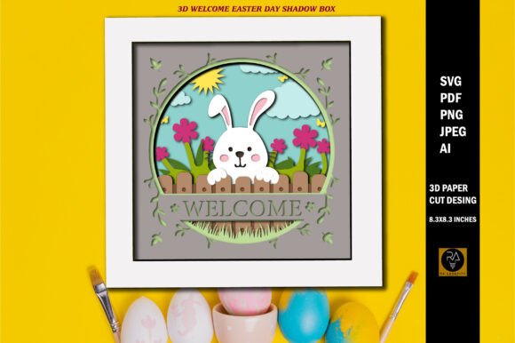 3D Welcome Easter Day Shadow Box SVG for Spring Crafting