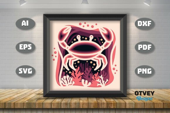 Crab in a Seabed Atmosphere 3D SVG for Shadow Box Crafts & Handmade Business