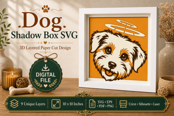 Dog Angel Memorial Shadow Box SVG: A 3D SVG Design for Emotional Branding