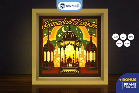 Golden Lanterns of Ramadan 3D SVG Shadow Box – Festive Design for Digital Sellers