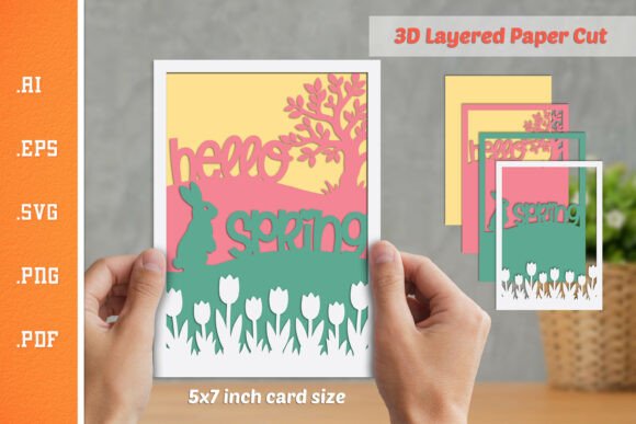 Hello Spring 3D Layered Paper Cut SVG for Crafts & Graphics