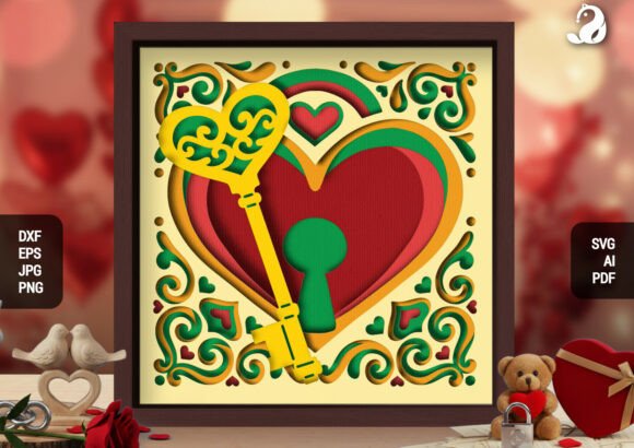 Key to My Heart 3D Layered Shadowbox: Elegant 3D SVG for Romantic Branding