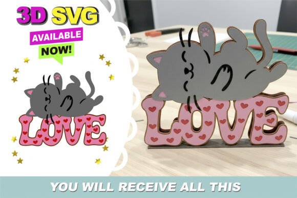Love Cats Cake Topper 3D SVG for Valentine’s Day Branding