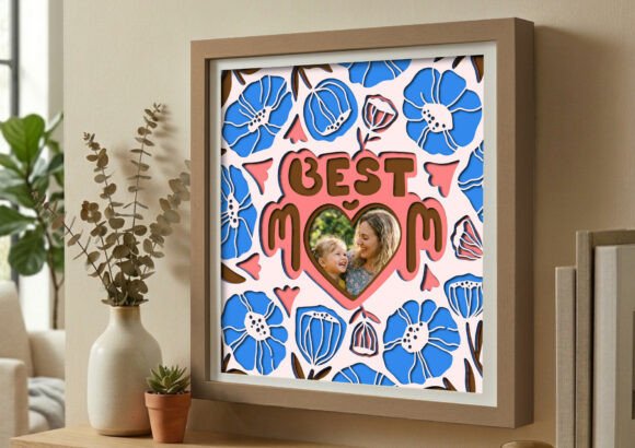 Personalized Best Mom Photo Frame 3D SVG for Shadow Box Design Projects