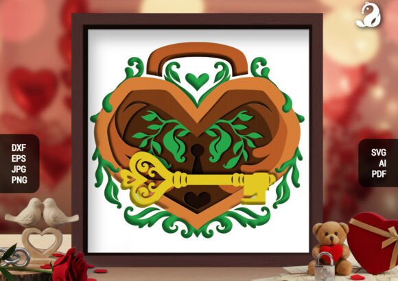Romantic Heart Lock 3D Shadow Box SVG: Vintage Elegance for Content Visuals
