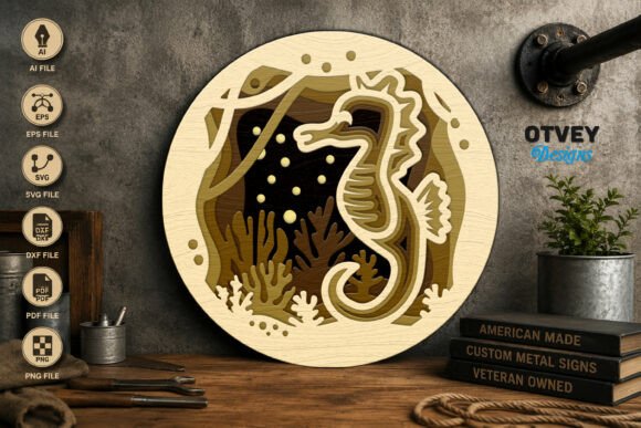 Sea Horse Animals Mandala 3D Layered Laser Cut Wall Decor