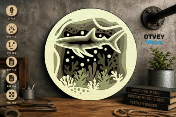 Shark Sea Animals Mandala 3D Layered Las: Laser-Cut Wall Decor for Bold Brand Visuals