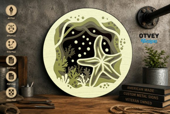 Star Fish Sea Animals Mandala 3D Layered: Laser-Cut Elegance for Coastal-Themed Wall Decor & Branding