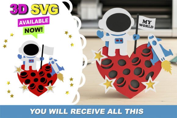Valentine Astronaut Topper 3D SVG for Seasonal Content Design