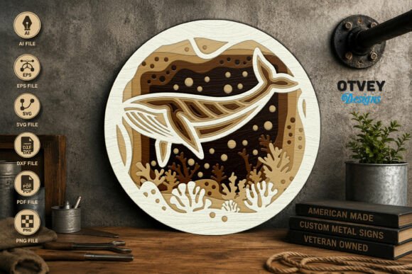Whale Sea Animals Mandala 3D Layered Las – Laser-Cut Wall Decor Design for Creative Sellers